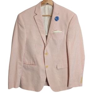 Original Penguin Slim Flit Pink and Cream Seersucker Blazer Men's Size 38R Small